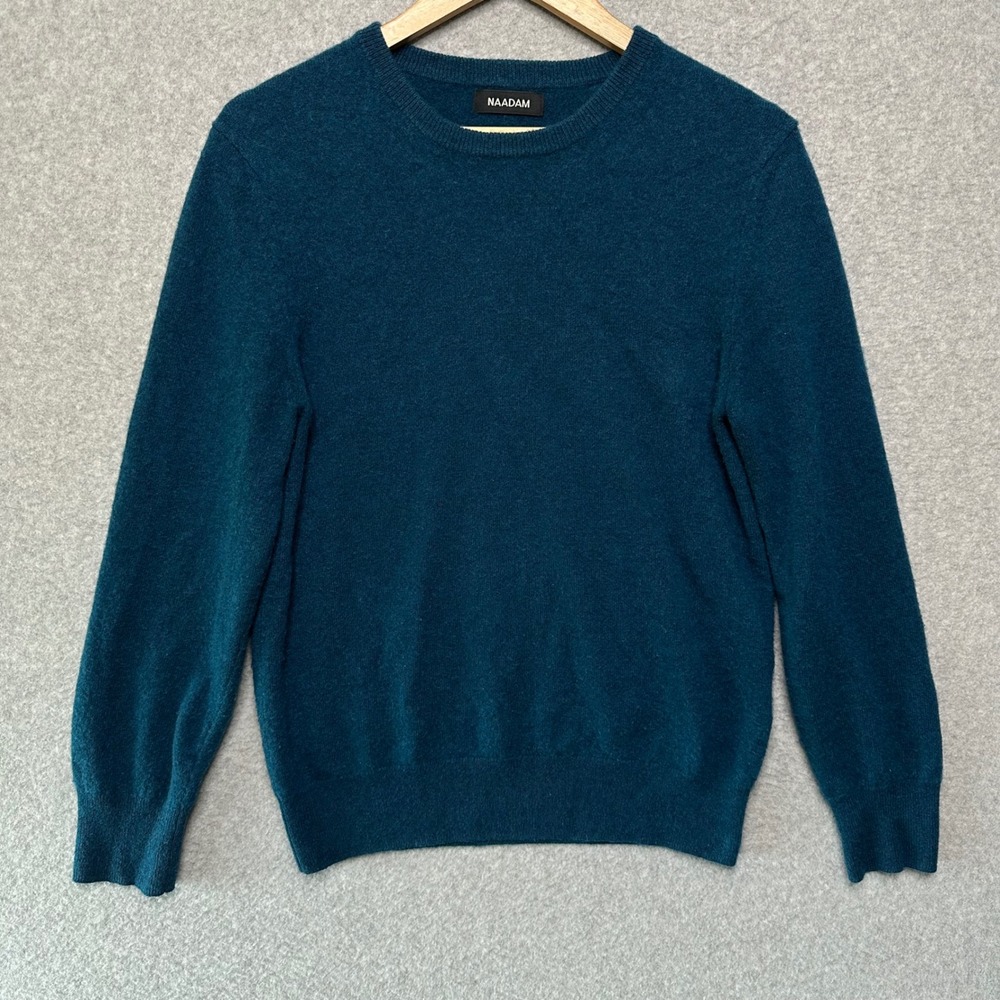 Naadam Mens Medium 100% Cashmere Crewneck Sweater Peacock Blue Teal RN145136 - Picture 1 of 7